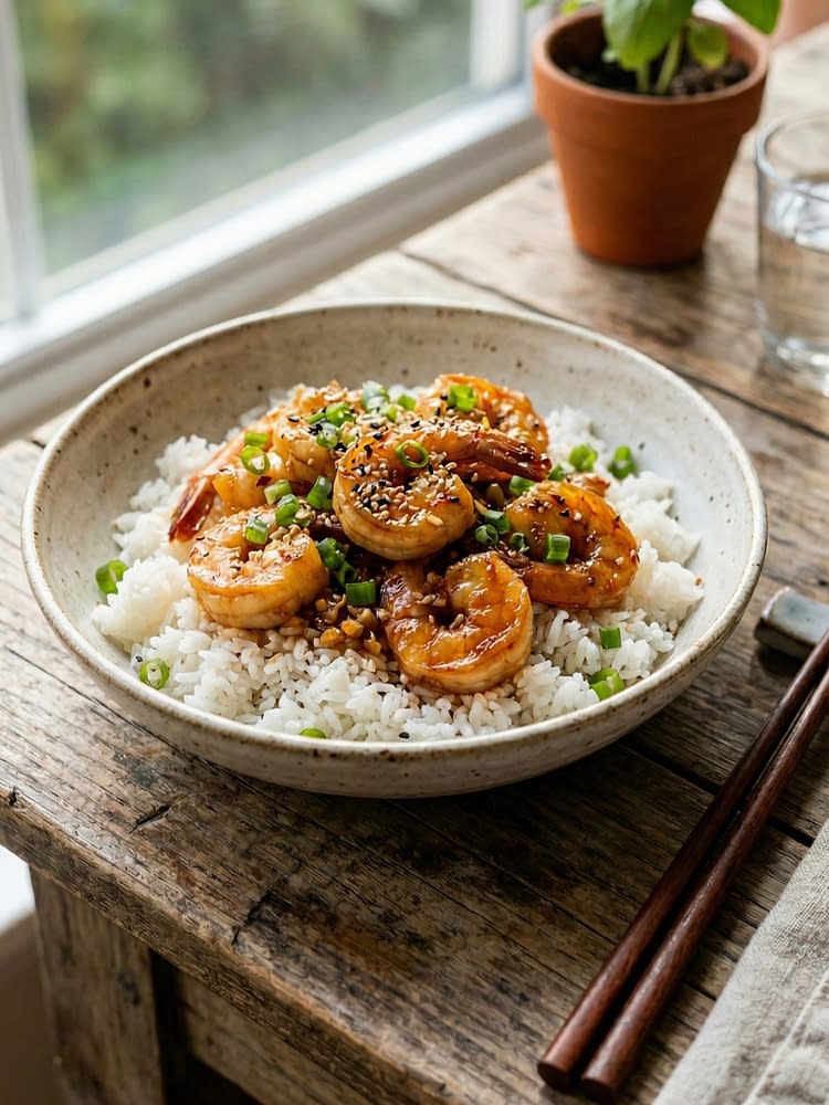 Ginger Garlic Shrimp with Jasmine Rice
