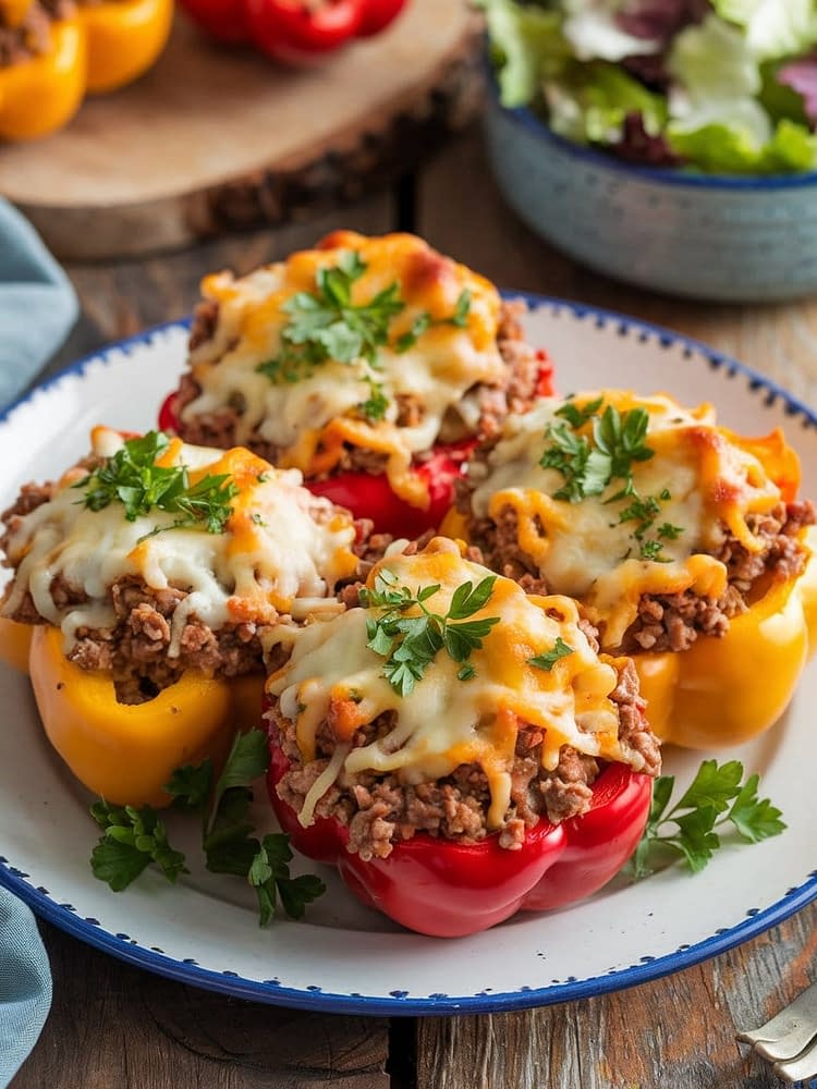 Cheesy Ground Beef Stuffed Peppers Recipe