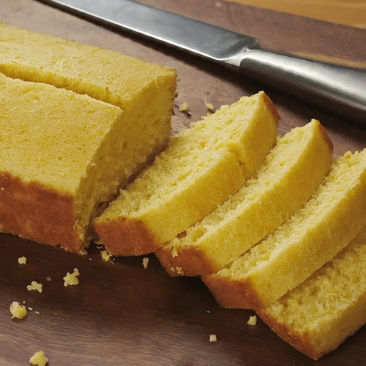 Preparation Slice and butter cornbread.