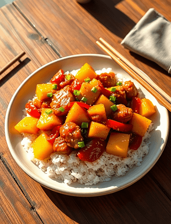 yasir arafat A vibrant plate of Pineapple Chicken with juicy g f6927e21 810d 4f81 94fa 89fca1588816