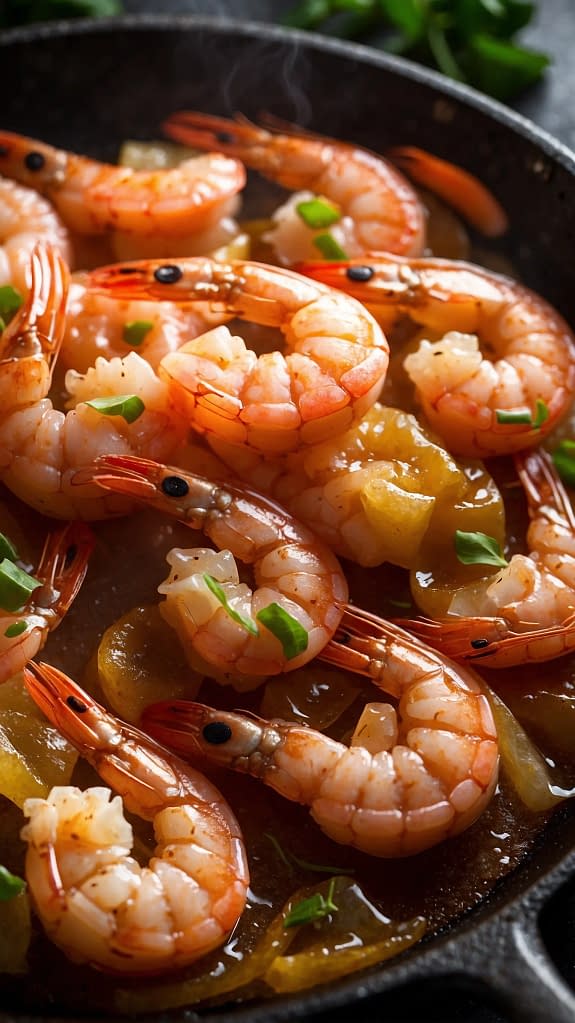 Leonardo Vision XL Closeup shot of shrimp sizzling in a skille 0