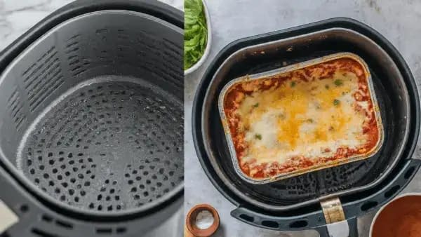 Preparing the air fryer oven to cook Frozen Lasagna