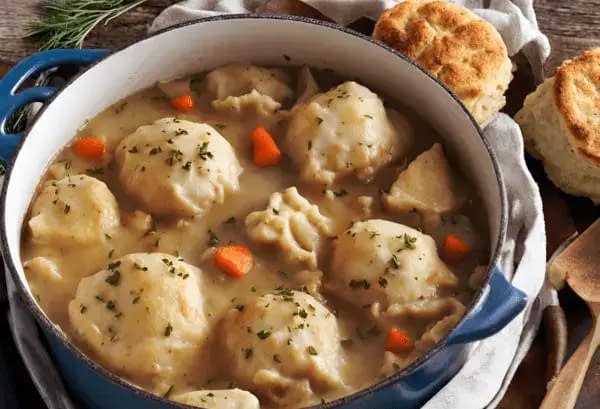 Chicken and Dumplings with Biscuits: Dumplings Make dough, drop into stew