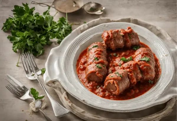 Pork Braciole in Sauce Serving and garnishing
