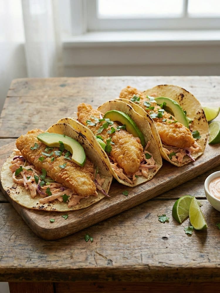 Crispy Fish Tacos with Chipotle Slaw