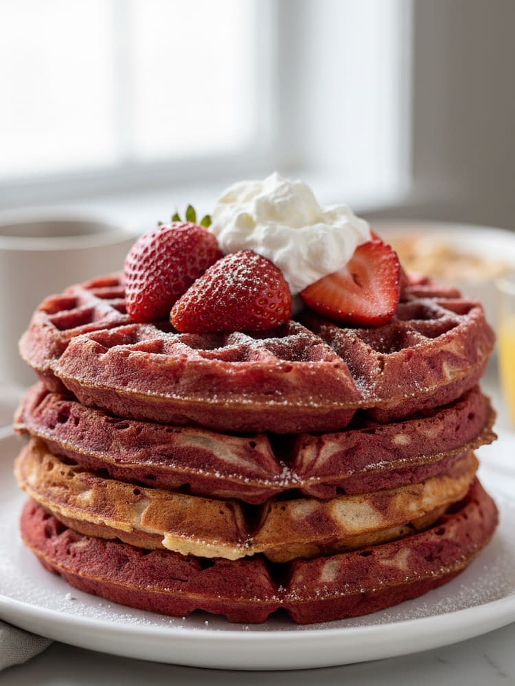 Red velvet marble waffles Recipe