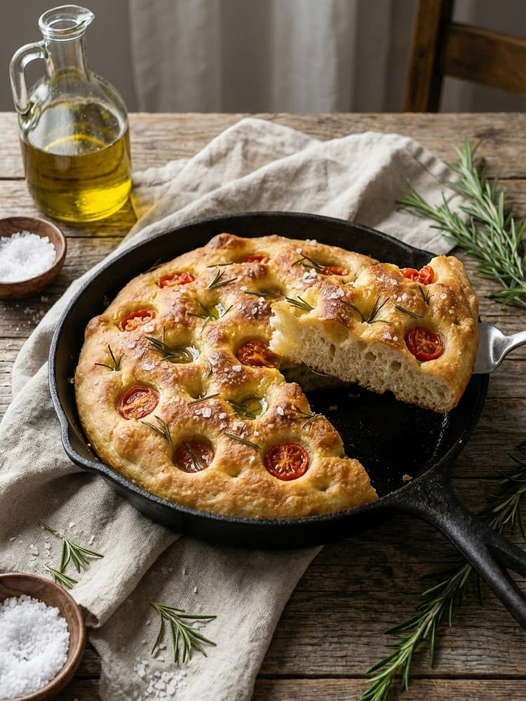 No Knead Skillet Focaccia