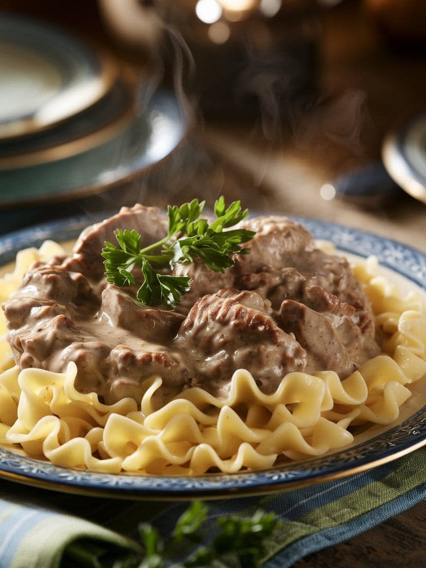 Beef Stroganoff with Egg Noodles Recipe - Petite Panini