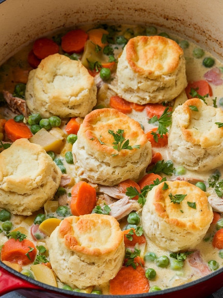 Dutch Oven Chicken and Dumplings with Biscuits - Petite Panini