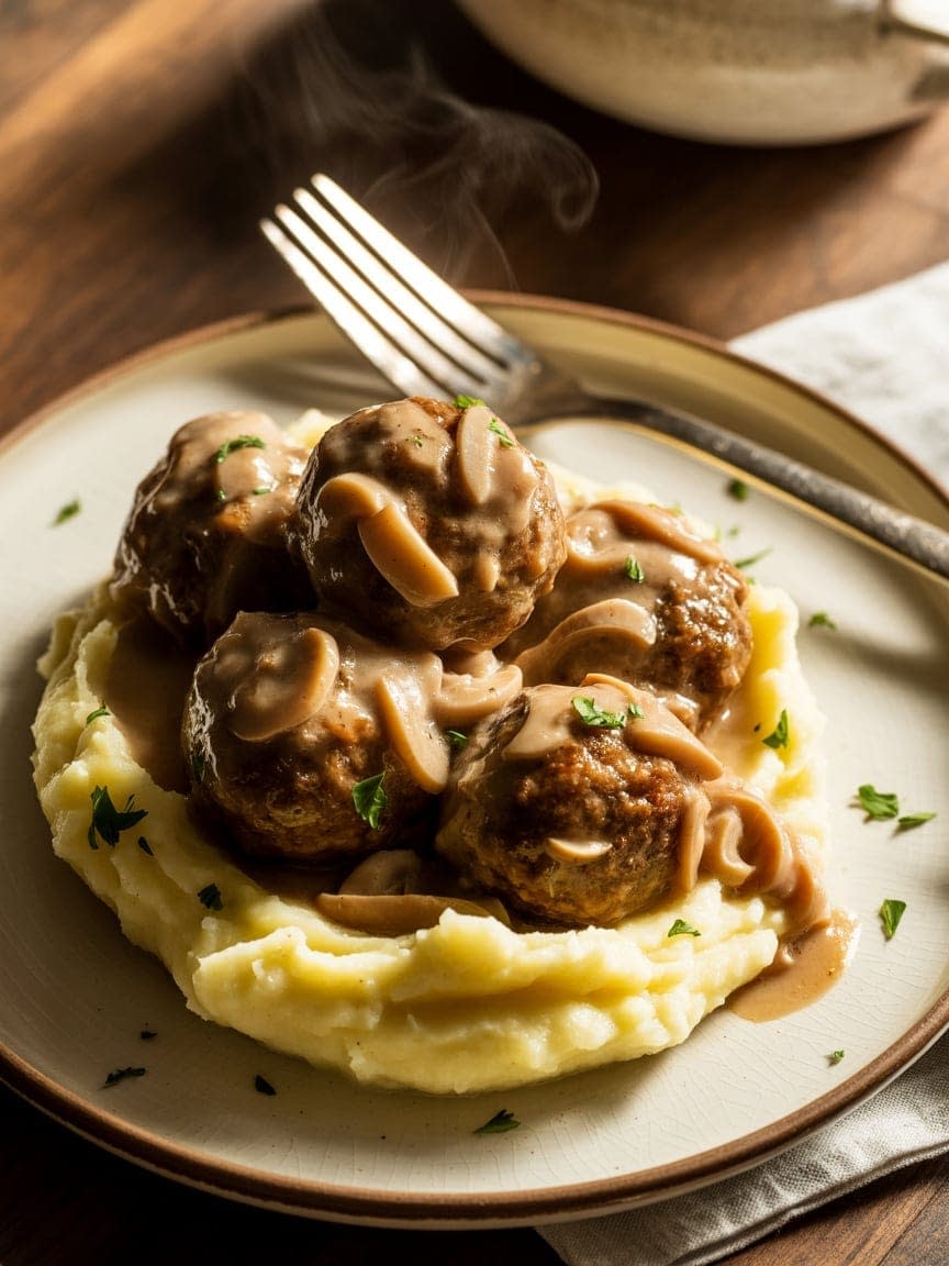 Slow Cooker Salisbury Steak Meatballs - Petite Panini