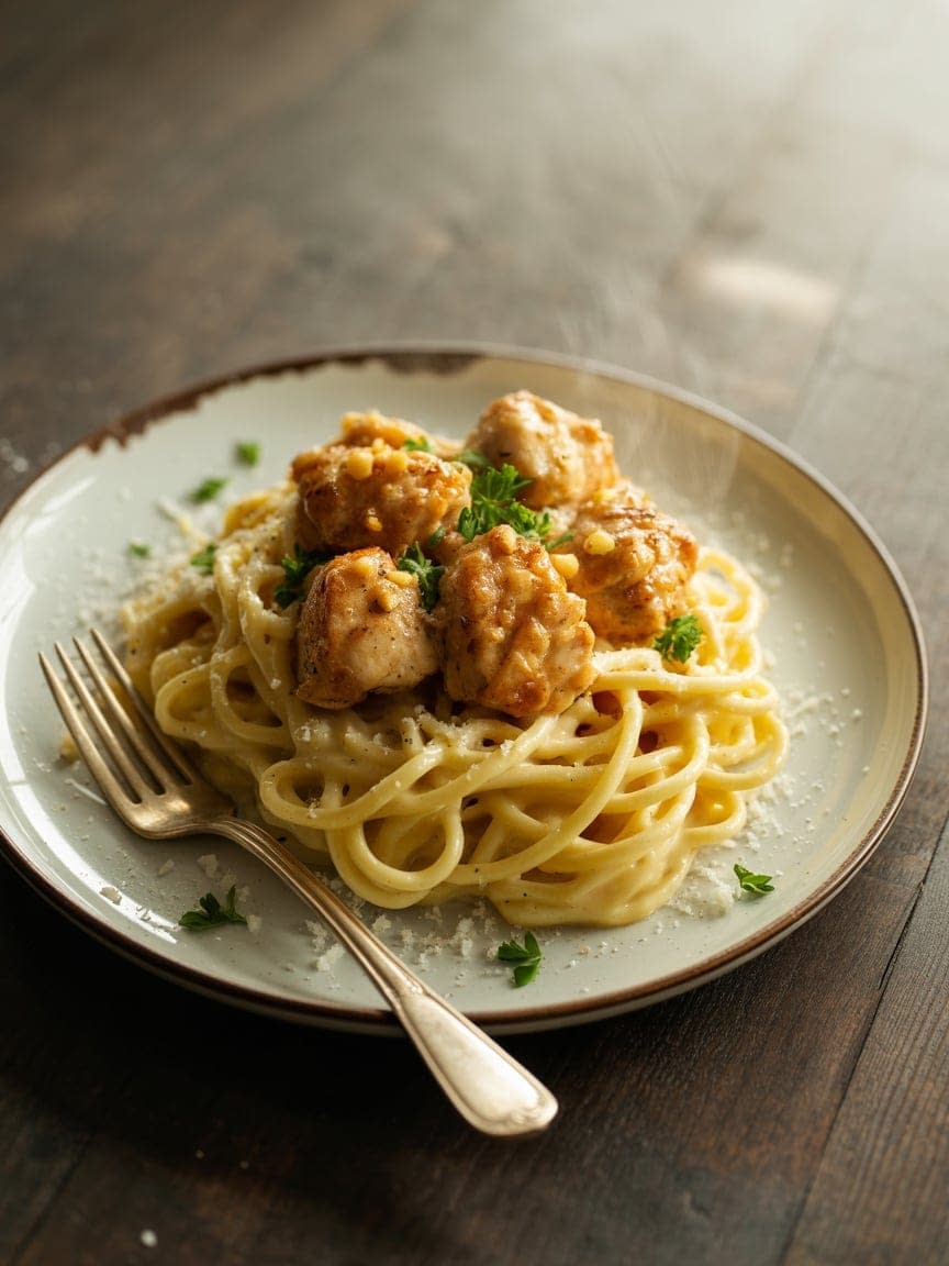 Garlic Butter Chicken Bites with Parmesan Pasta Recipe - Petite Panini