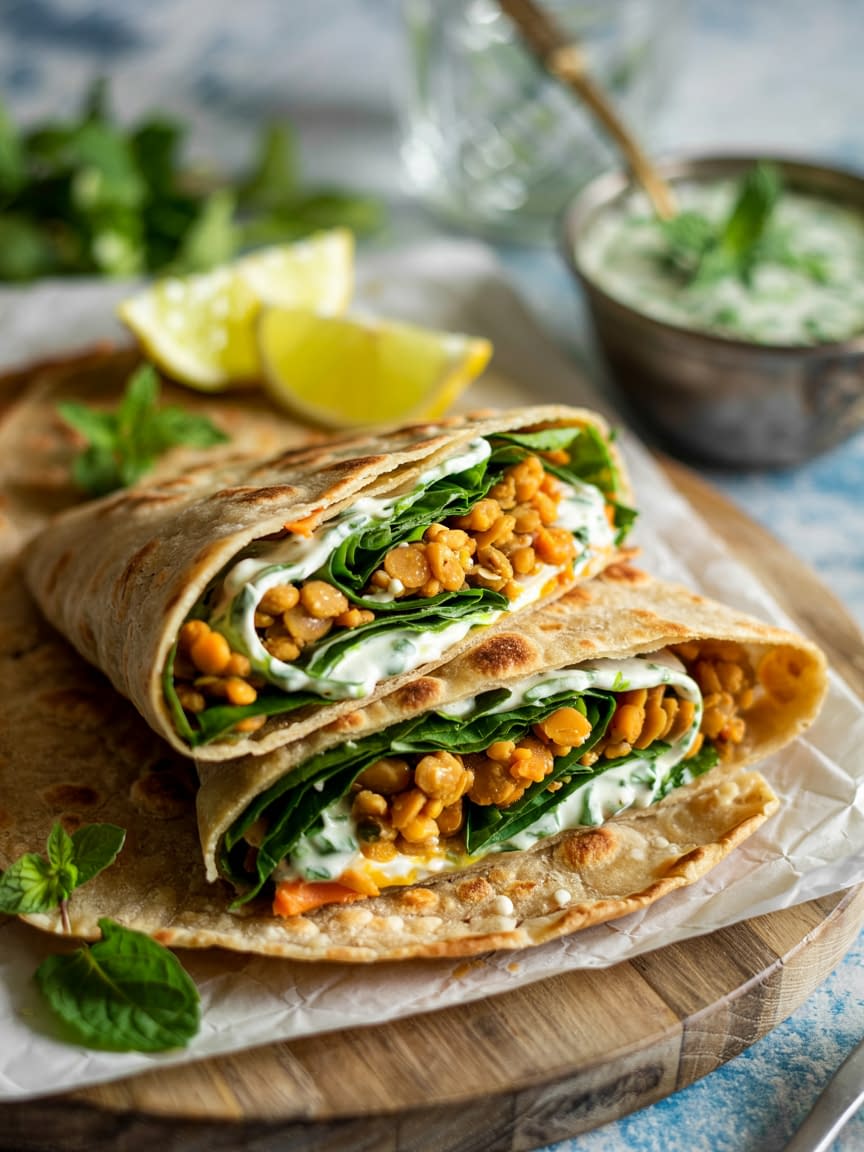 Curried Lentil Wrap with Cucumber Raita Recipe - Petite Panini
