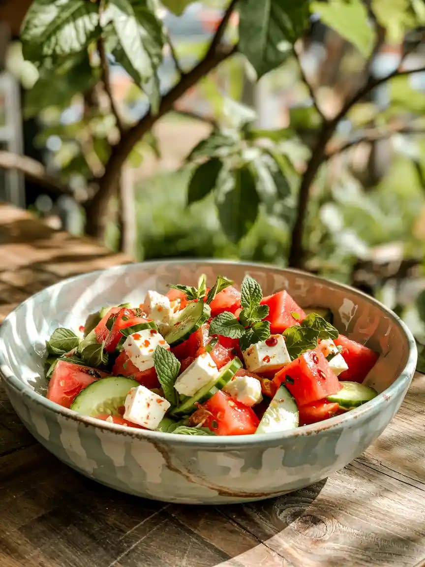 Watermelon & Cucumber Salad with Lime Chili Dressing - Petite Panini