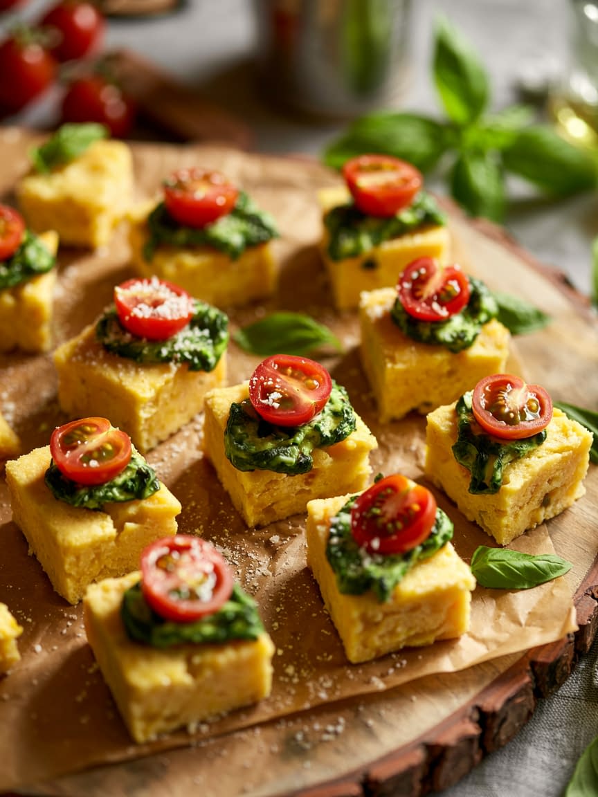 Baked Polenta Bites with Pesto Recipe - Petite Panini