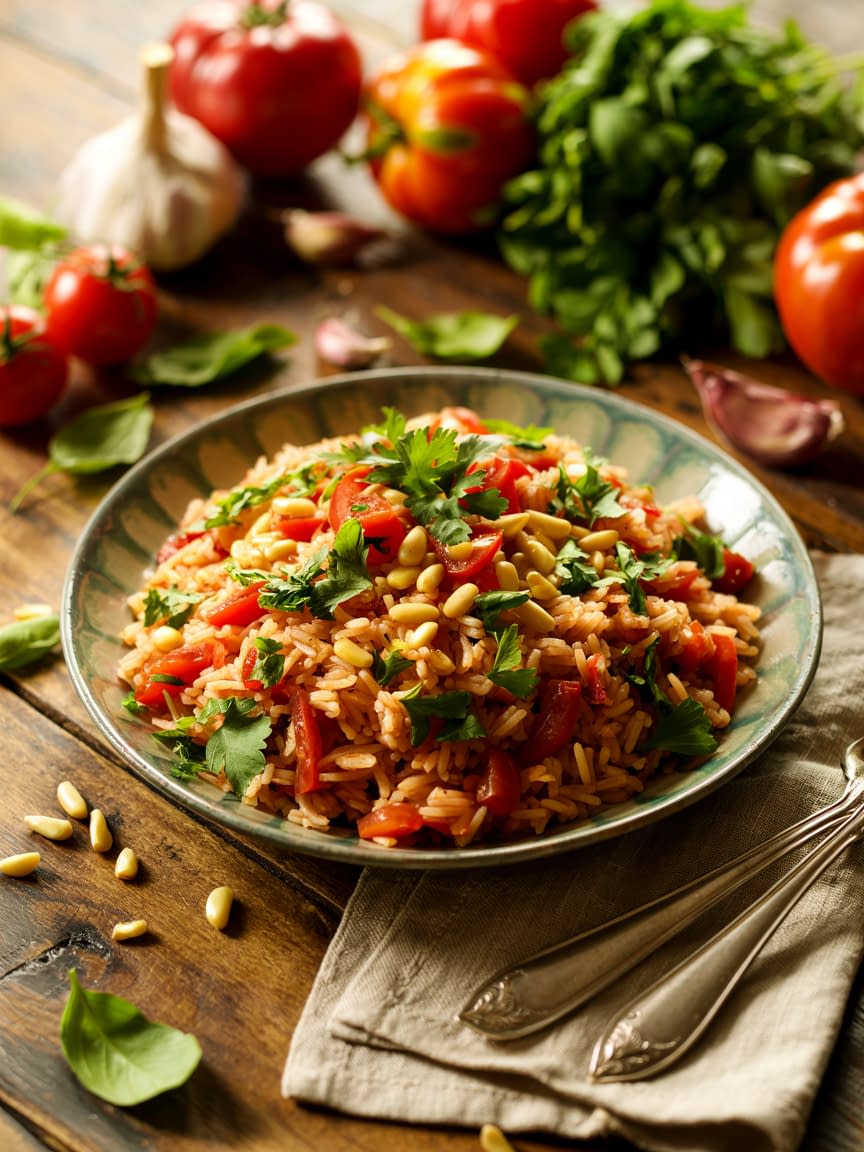 Tomato Garlic Rice with Fresh Herbs Recipe - Petite Panini