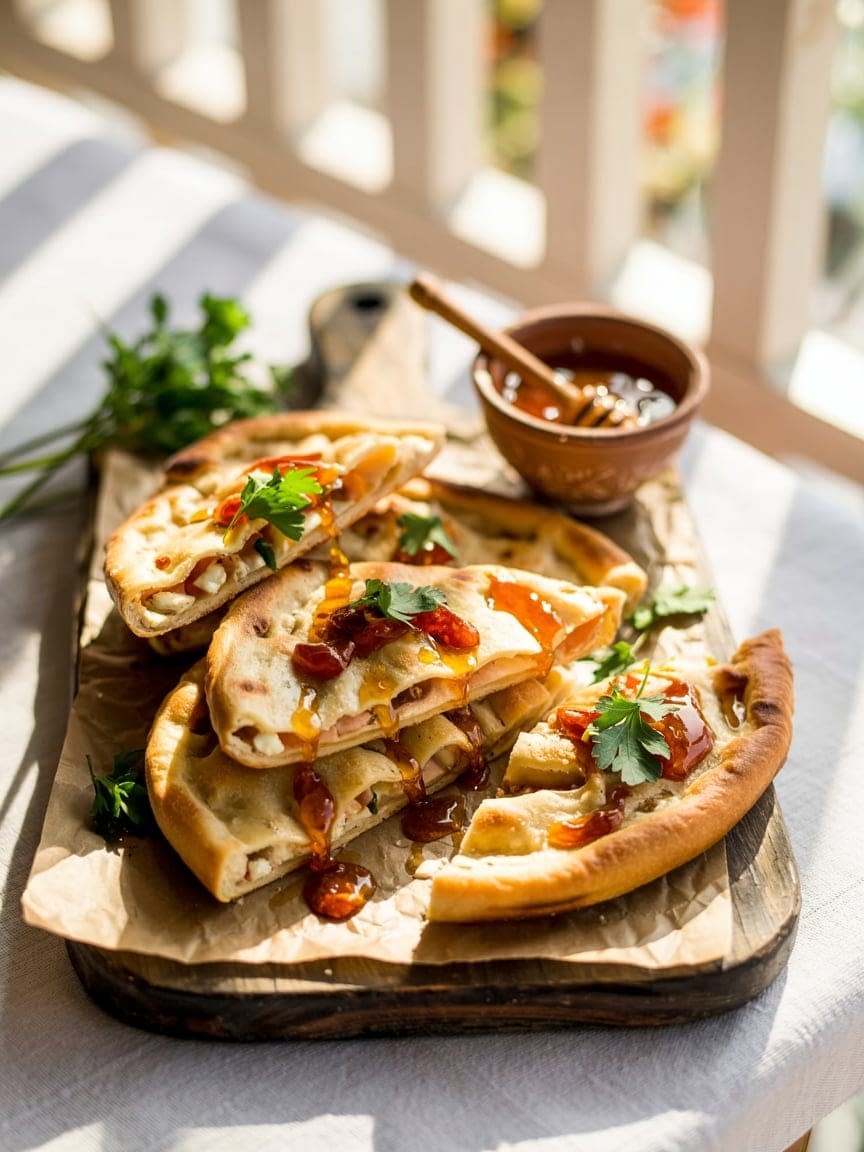 Crispy Feta-Stuffed Flatbreads with Chili Honey Recipe - Petite Panini