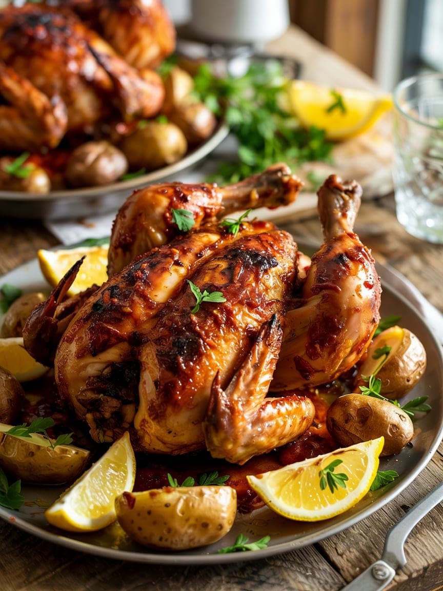 Sticky Harissa Roasted Chicken with Potatoes & Lemon Recipe - Petite Panini