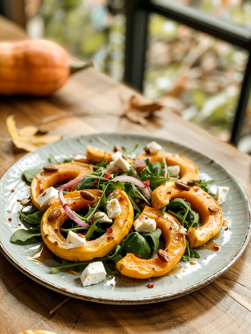 Roasted Delicata Squash Salad with Arugula & Feta Recipe - Petite Panini