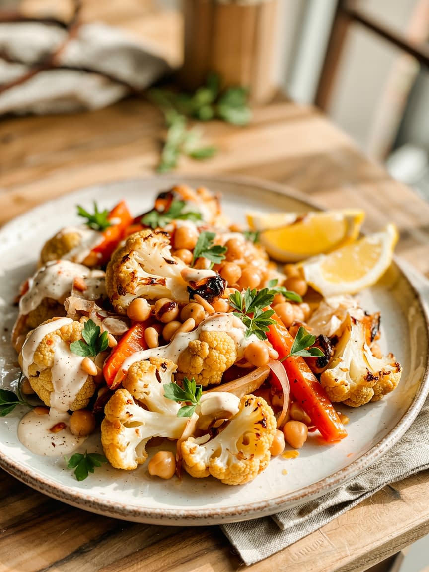 Spiced Chickpea & Cauliflower Bake with Lemon Yogurt Recipe - Petite Panini