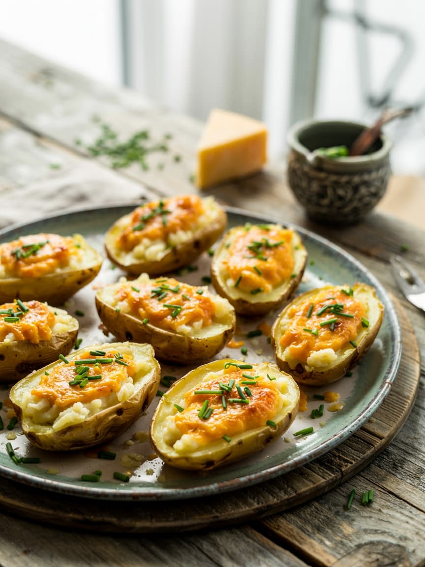Twice-Baked Potatoes with Cheddar & Chives Recipes - Petite Panini