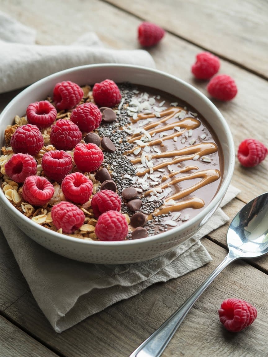 Chocolate Raspberry protein bowl Recipe - Petite Panini