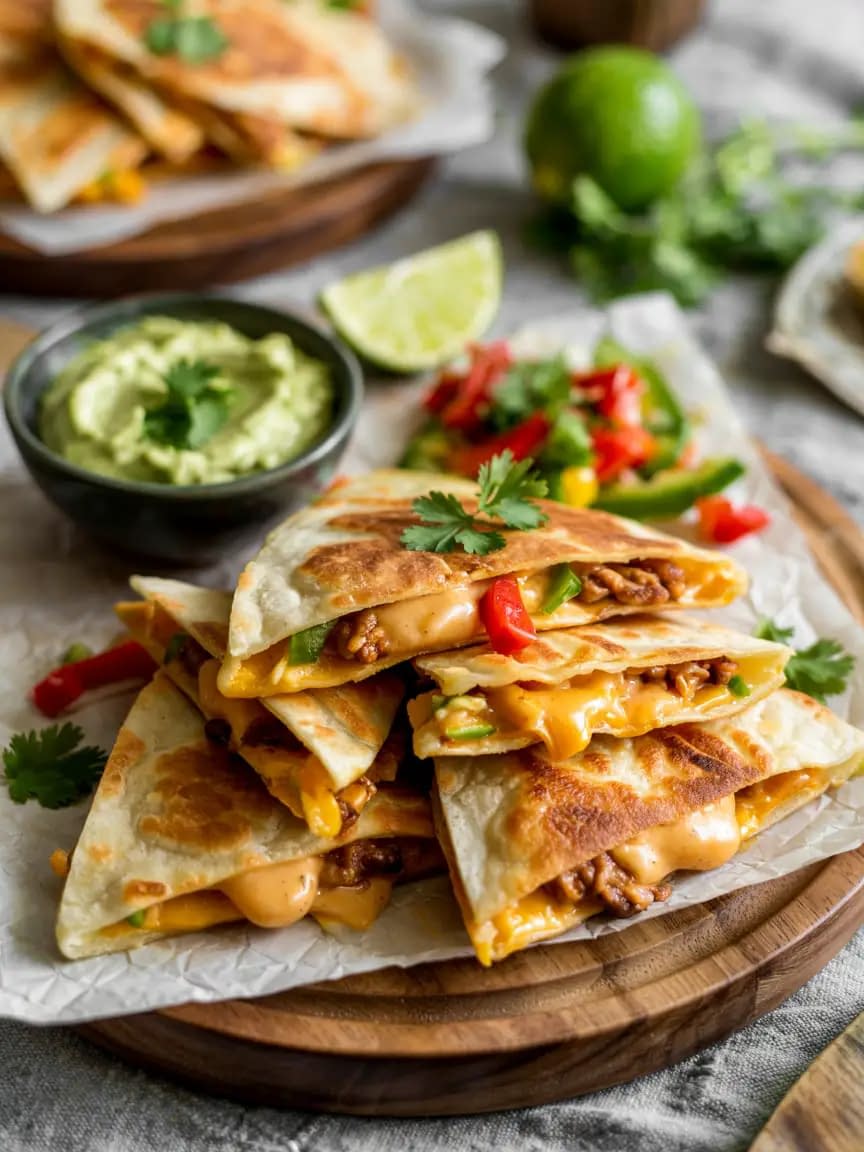 Spicy Chicken Quesadillas with Avocado Crema